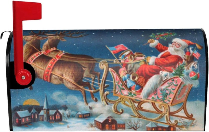 FATTTYCY Santa Claus Reindeer Sleigh Flying Mailbox Covers Magnetic Standard Size 18" X 21" Christmas Mailbox Cover Decorations Wrap - Image 2